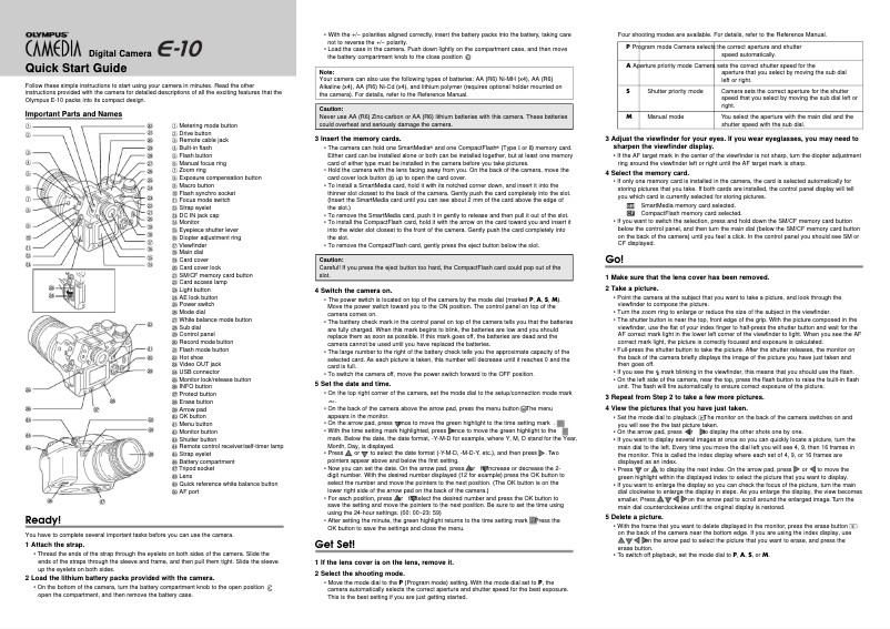 Page 1 de la notice Guide de démarrage rapide Olympus Camedia E-10