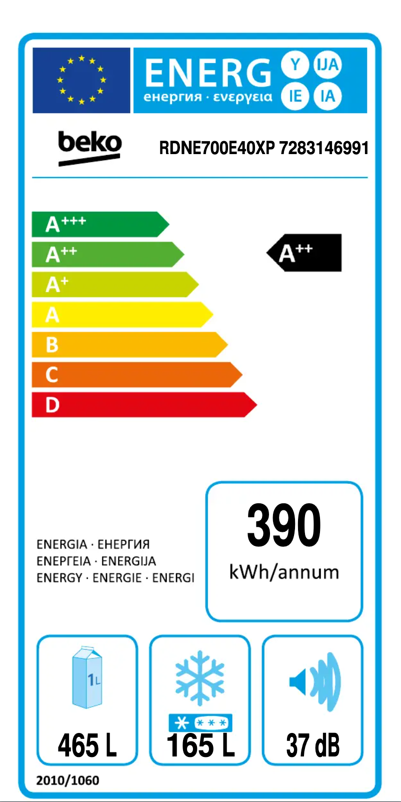 Page n°1 - Label énergétique Beko RDNE700E40XP