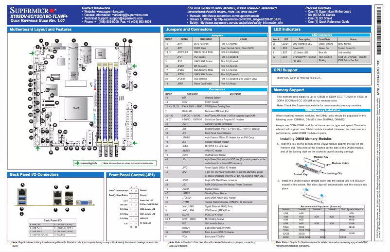 Page n°1 - Guide de démarrage rapide Supermicro X10SDV-8C-TLN4F+