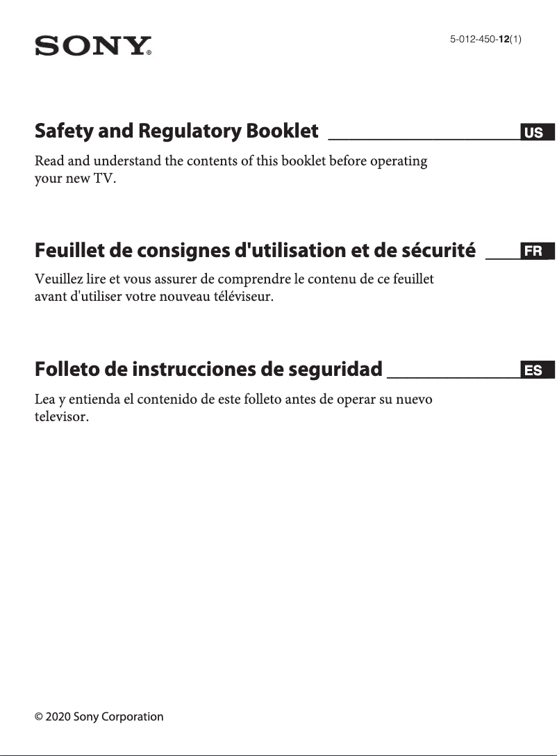 Page n°1 - Instructions de sécurité Sony Bravia XBR-55A8H
