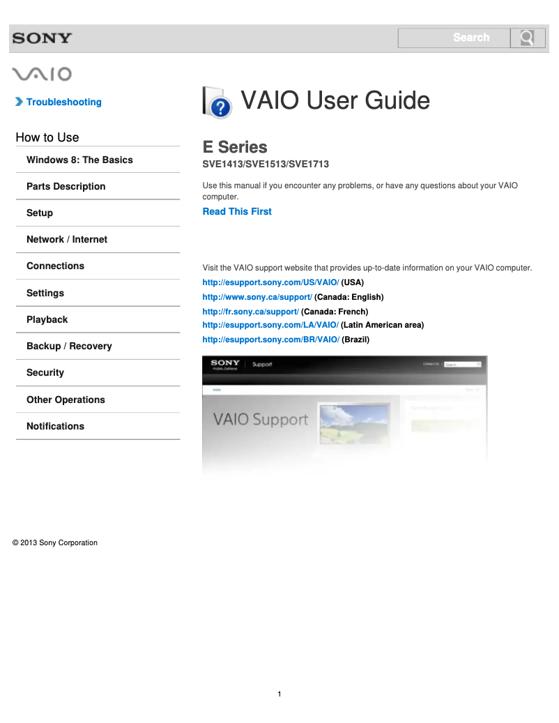 Page n°1 - Manuel utilisateur Sony Vaio SVE17135CXB