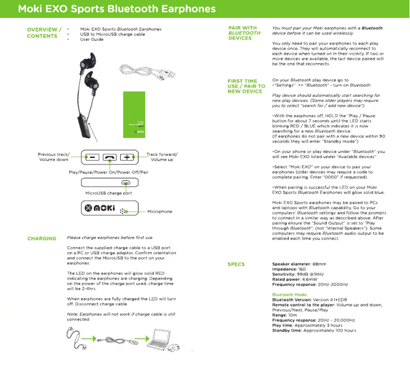 Page n°1 - Manuel utilisateur Moki EXO Sports