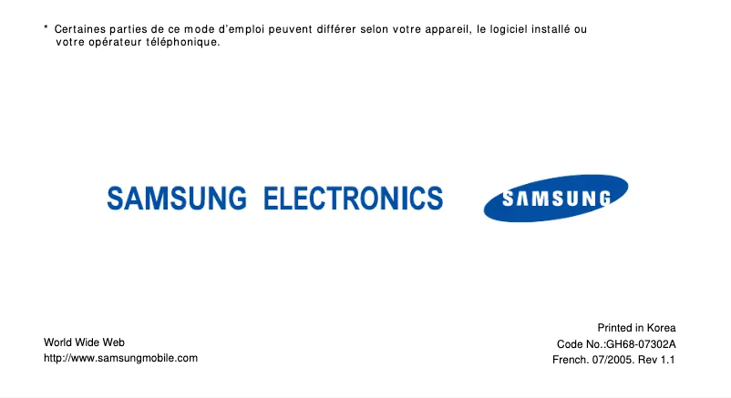 Page 1 de la notice Manuel utilisateur Samsung SGH-E350E