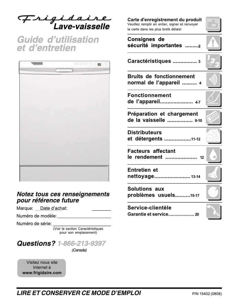 Page n°1 - Manuel utilisateur Frigidaire FDB2410HIS
