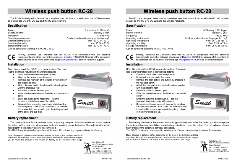 Image de la première page du manuel de l'appareil RC-28