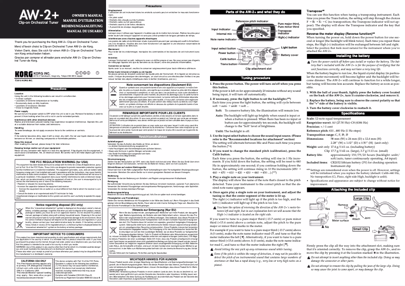 Page n°1 - Manuel utilisateur Korg AW-2+