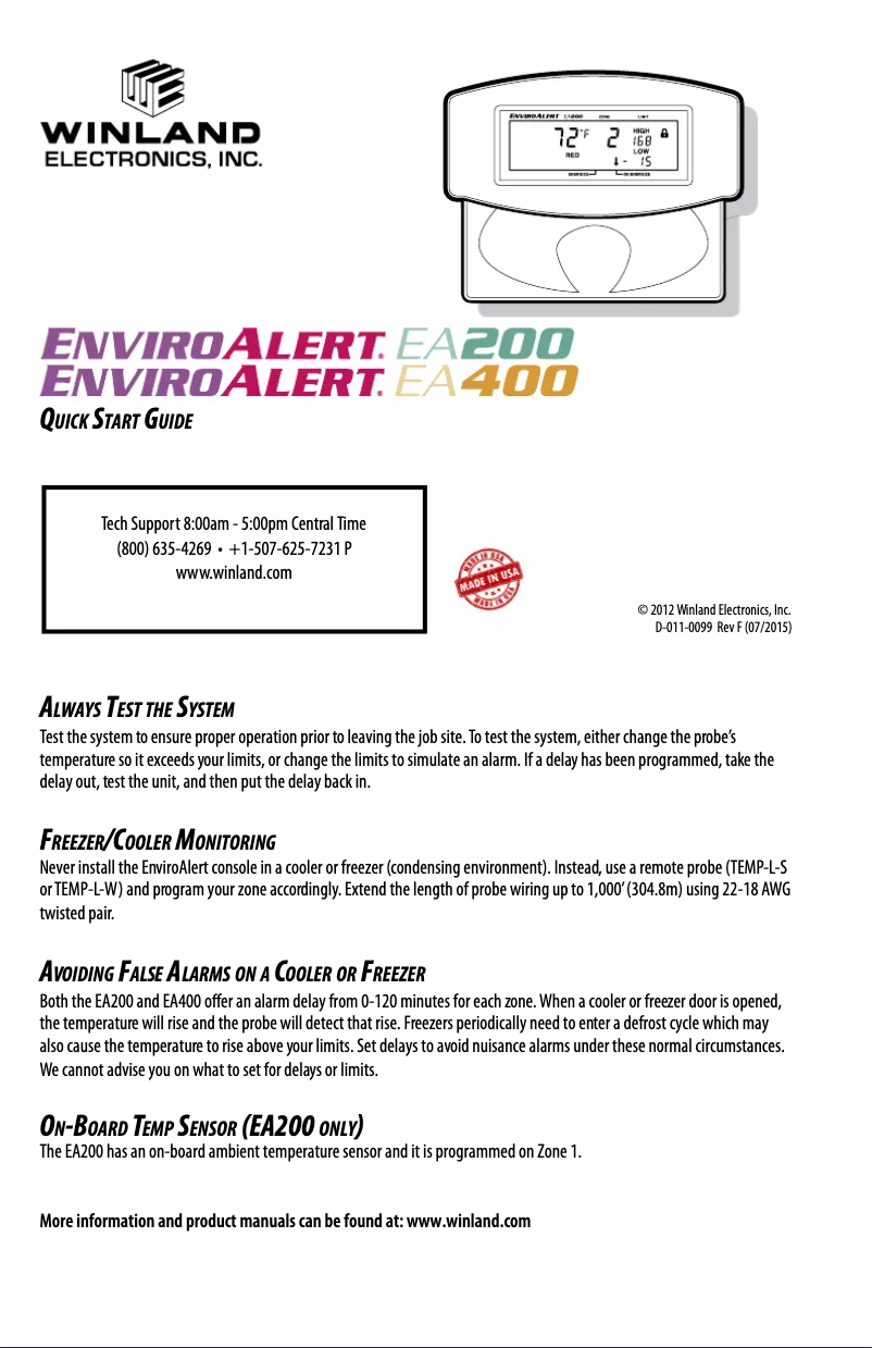 Page 1 de la notice Manuel utilisateur Winland EnviroAlert EA-400
