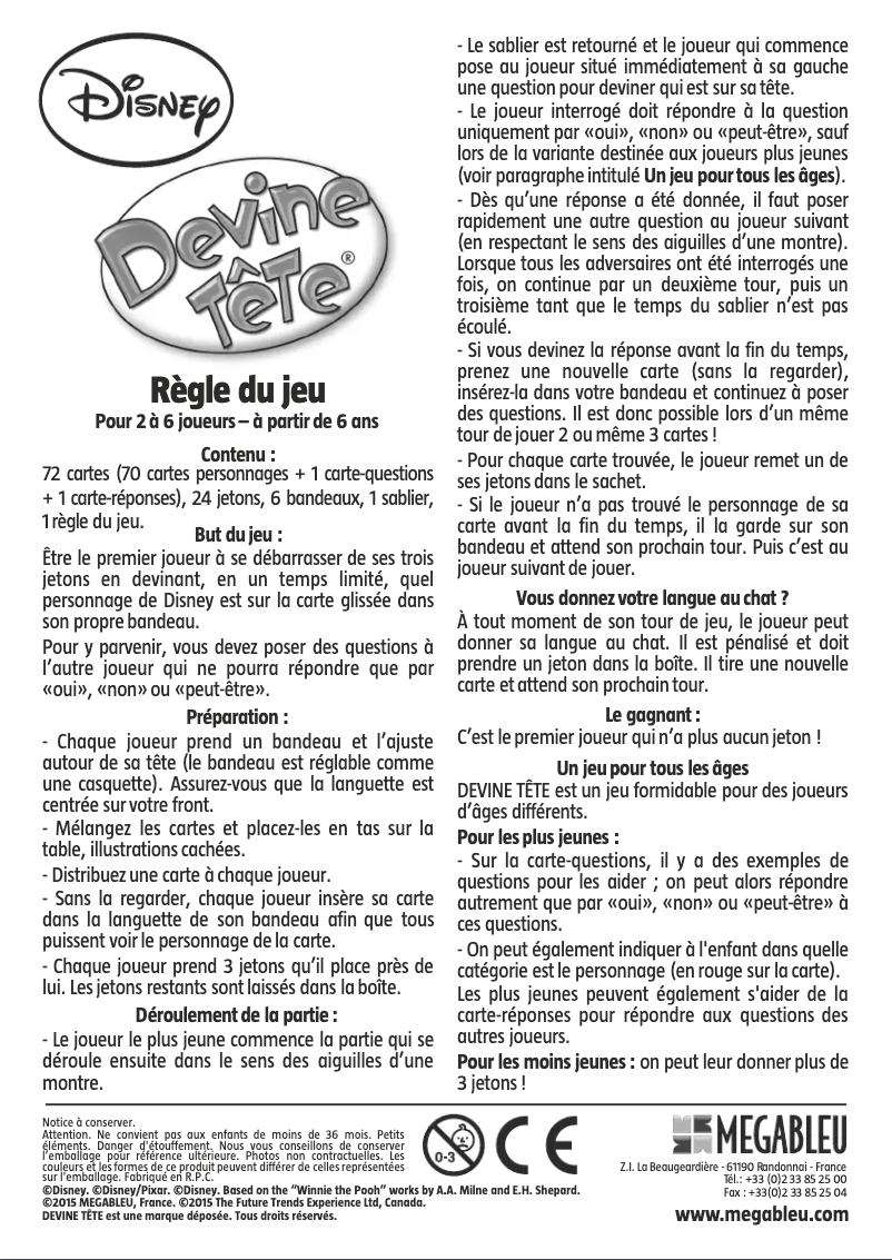 Page 1 de la notice Manuel utilisateur MEGABLEU Devine Tête Disney