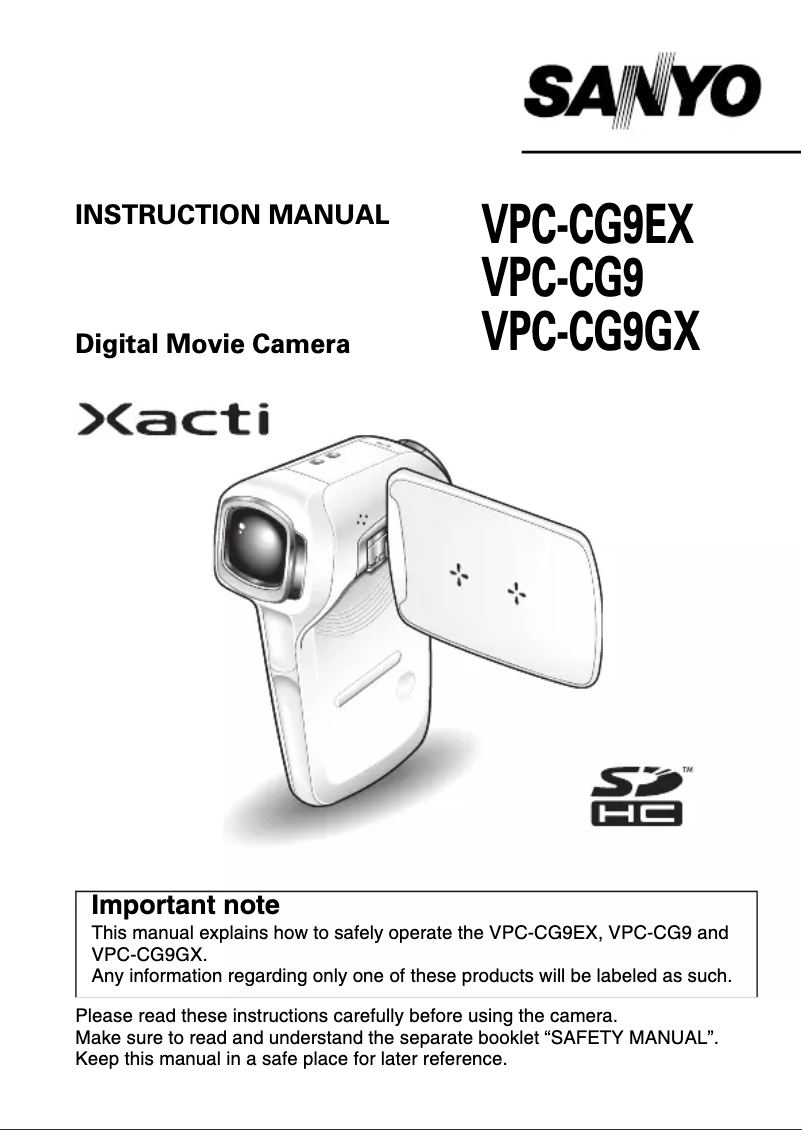 Image de la première page du manuel de l'appareil Xacti VPC-CG9