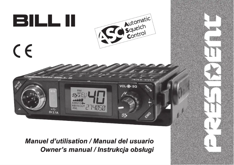 Page 1 de la notice Manuel utilisateur President Bill II ASC TXPR101