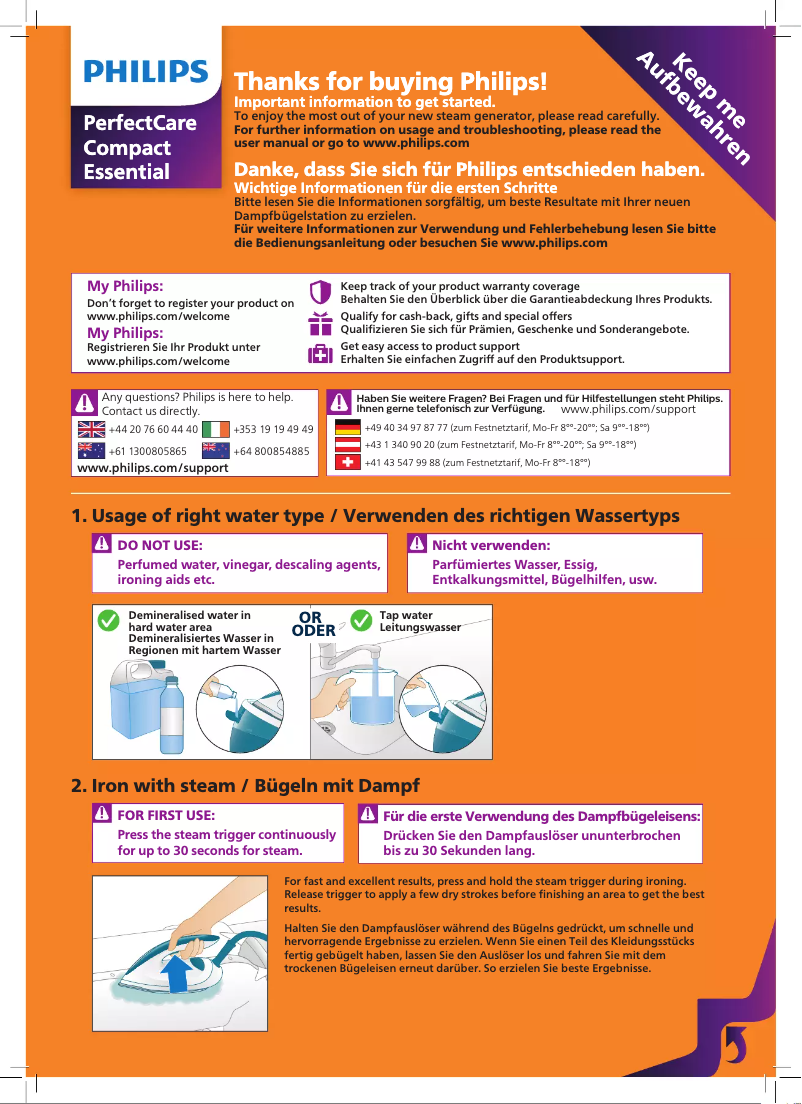 Page n°1 - Guide de démarrage rapide Philips Perfectcare Compact Essential GC6815