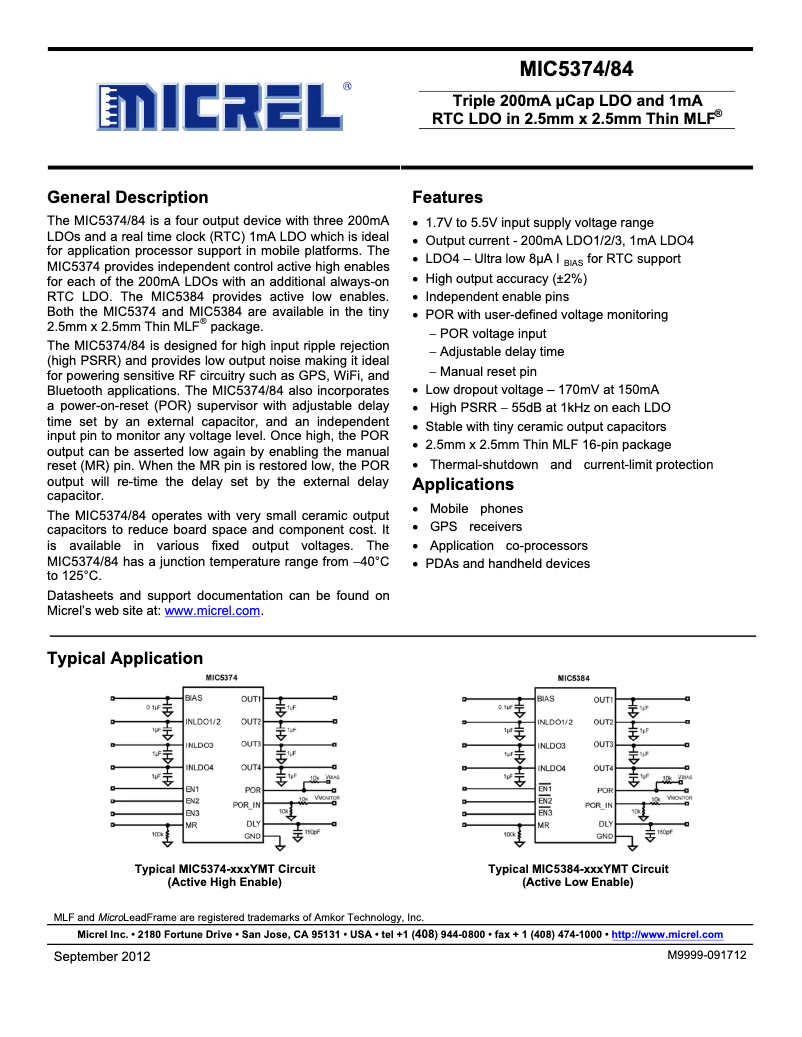 Page 1 de la notice Manuel utilisateur Microchip MIC5384