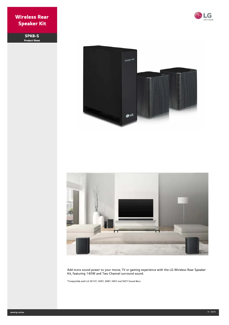 Página 1 del manual Ficha técnica LG SPK8-S