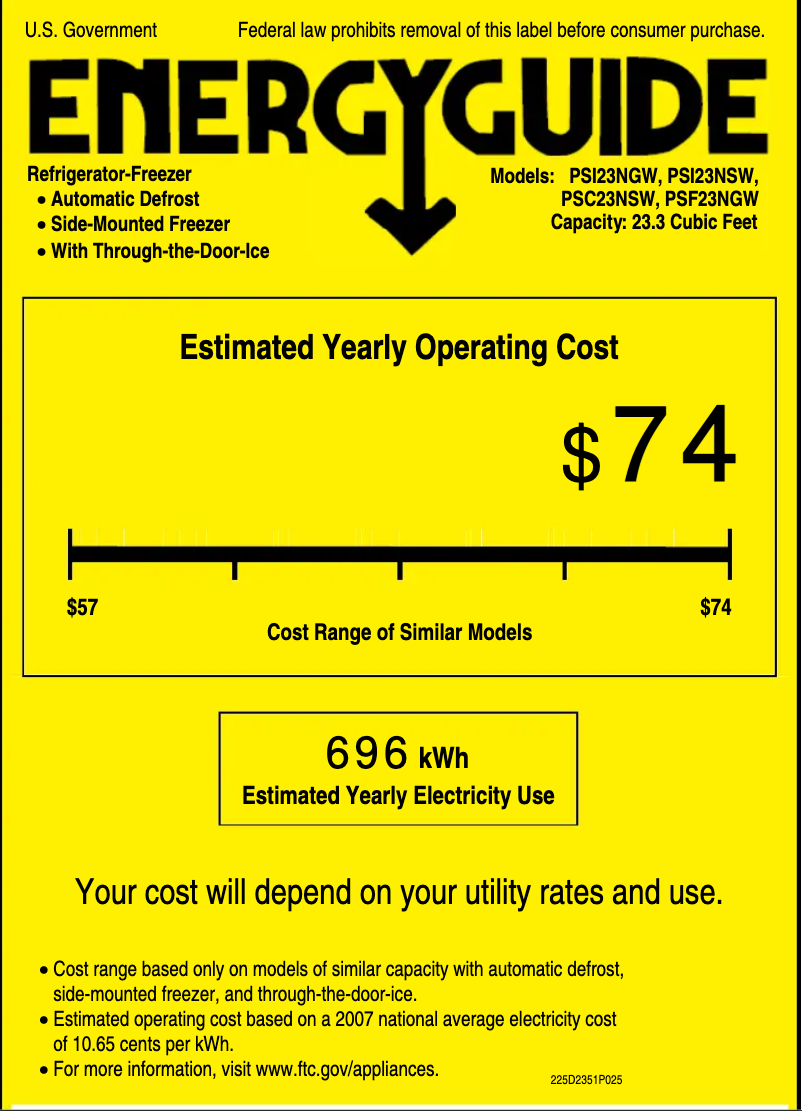 Page 1 de la notice Label énergétique GE Profile PCF23NGWBB