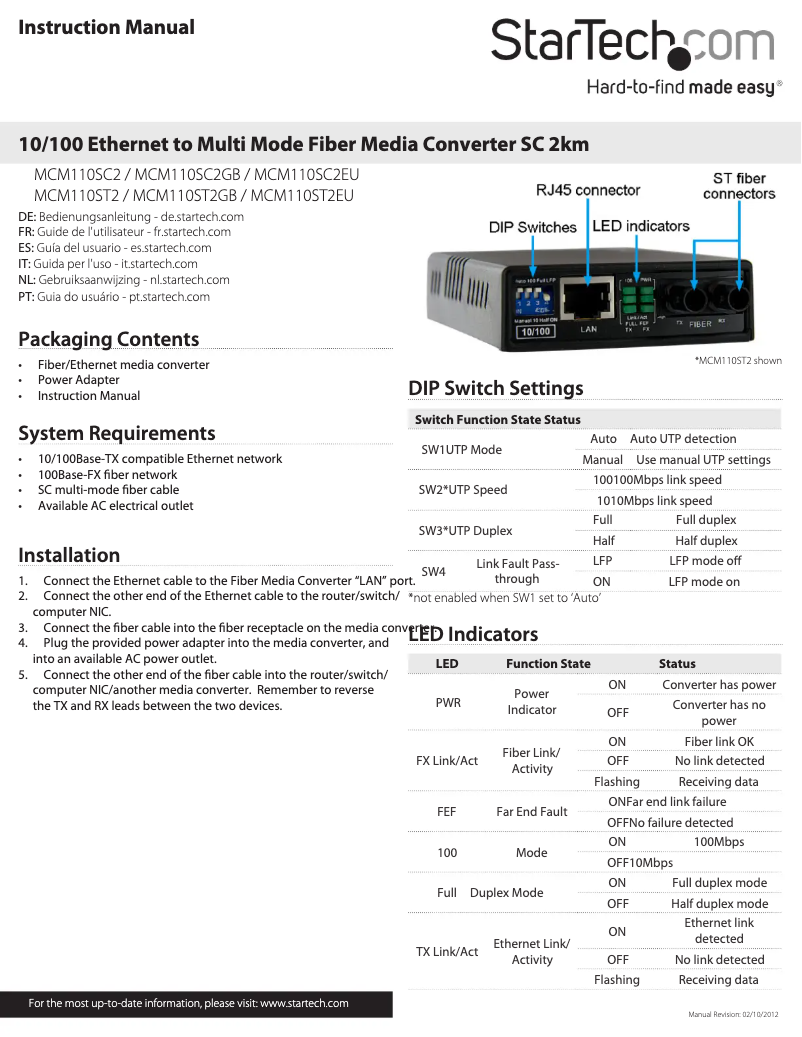 Page n°1 - Manuel utilisateur StarTech.com MCM110ST2EU