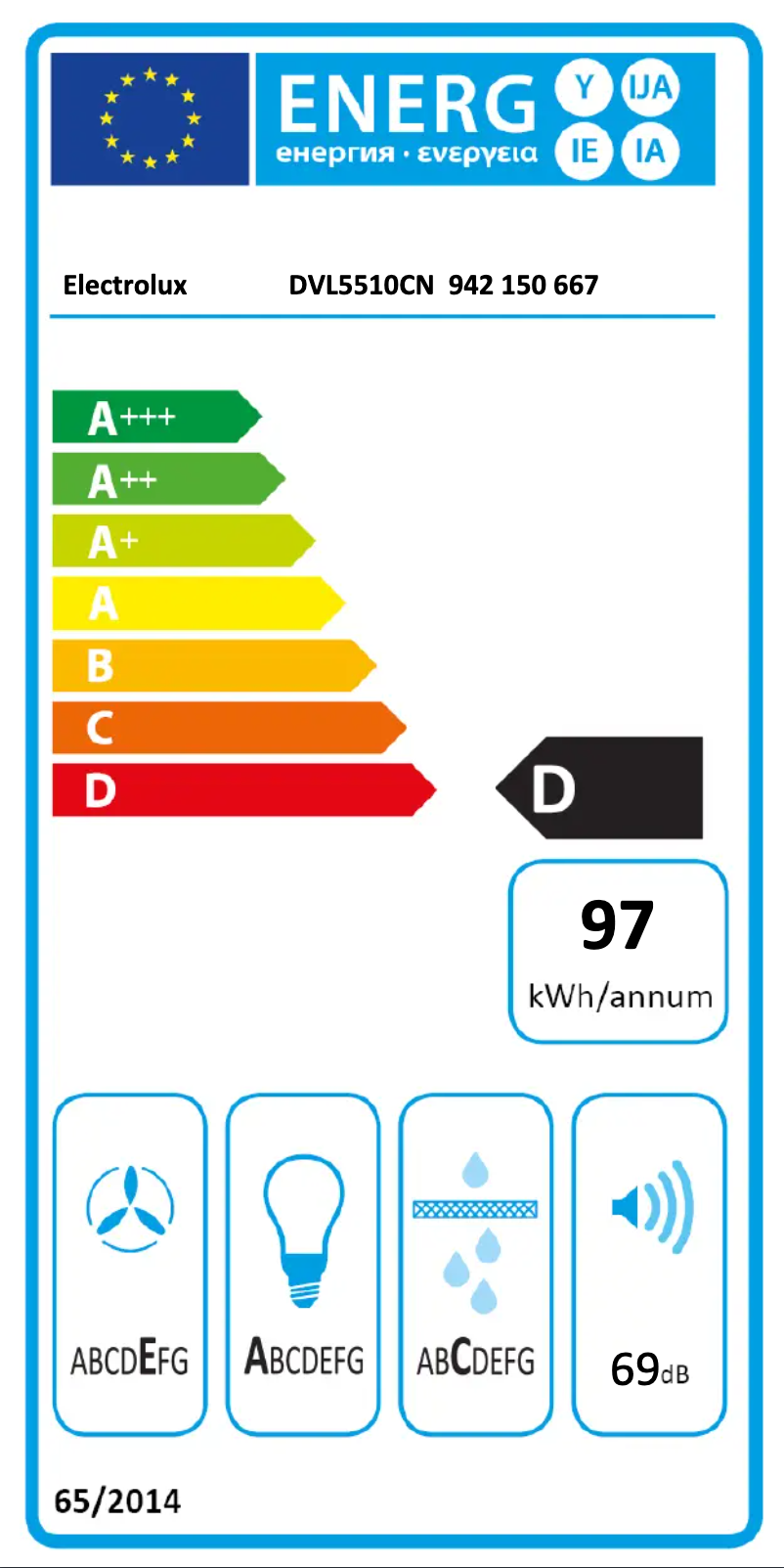 Page 1 de la notice Label énergétique Electrolux DVL5510CN