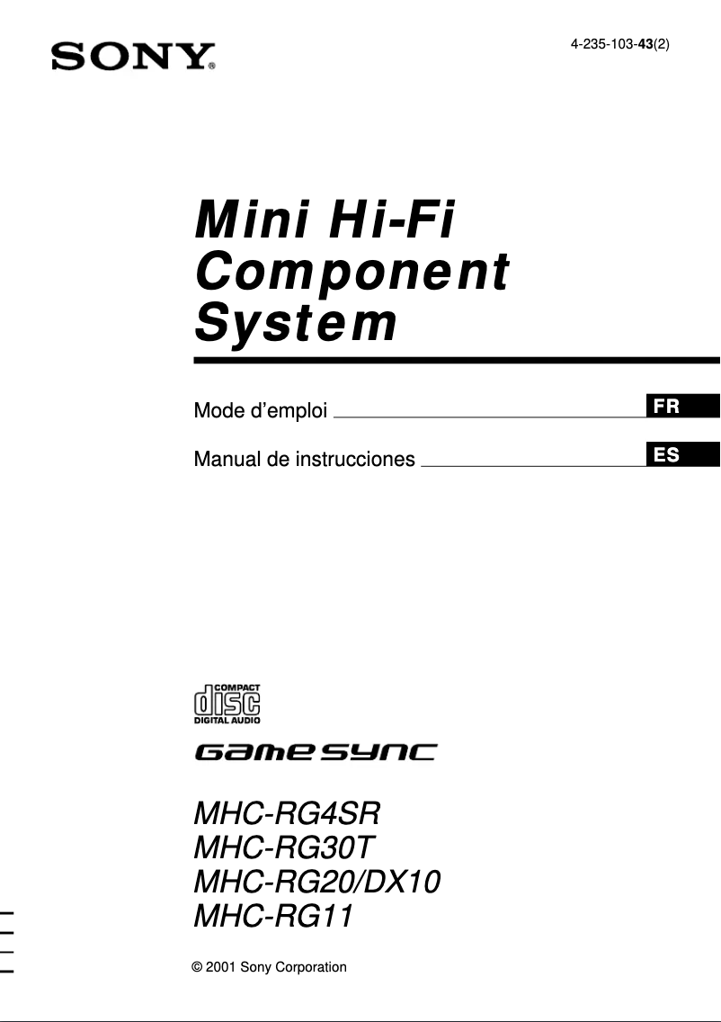 Image de la première page du manuel de l'appareil MHC-RG30T
