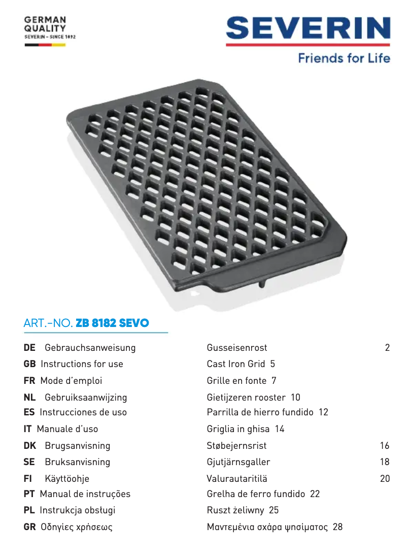 Page 1 de la notice Manuel utilisateur Severin ZB 8182
