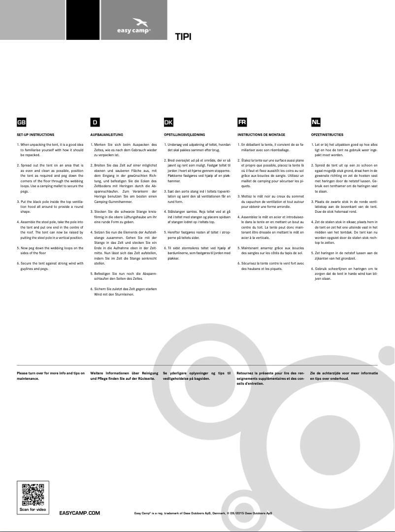 Page n°1 - Manuel utilisateur Easy Camp Tipi