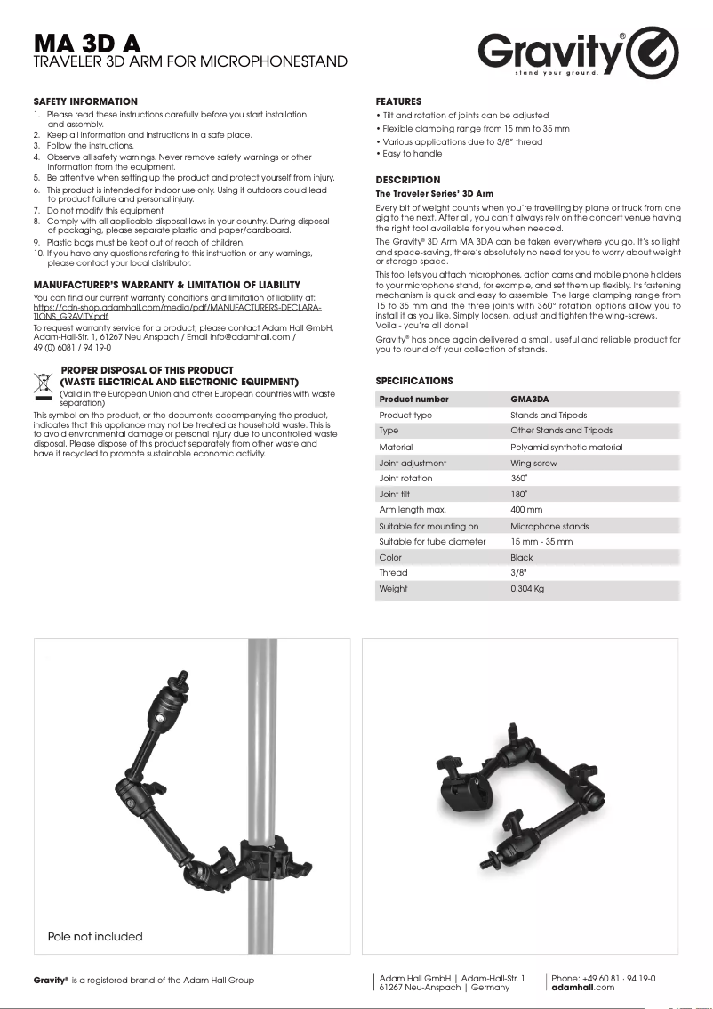 Page n°1 - Manuel utilisateur Gravity MA 3D A