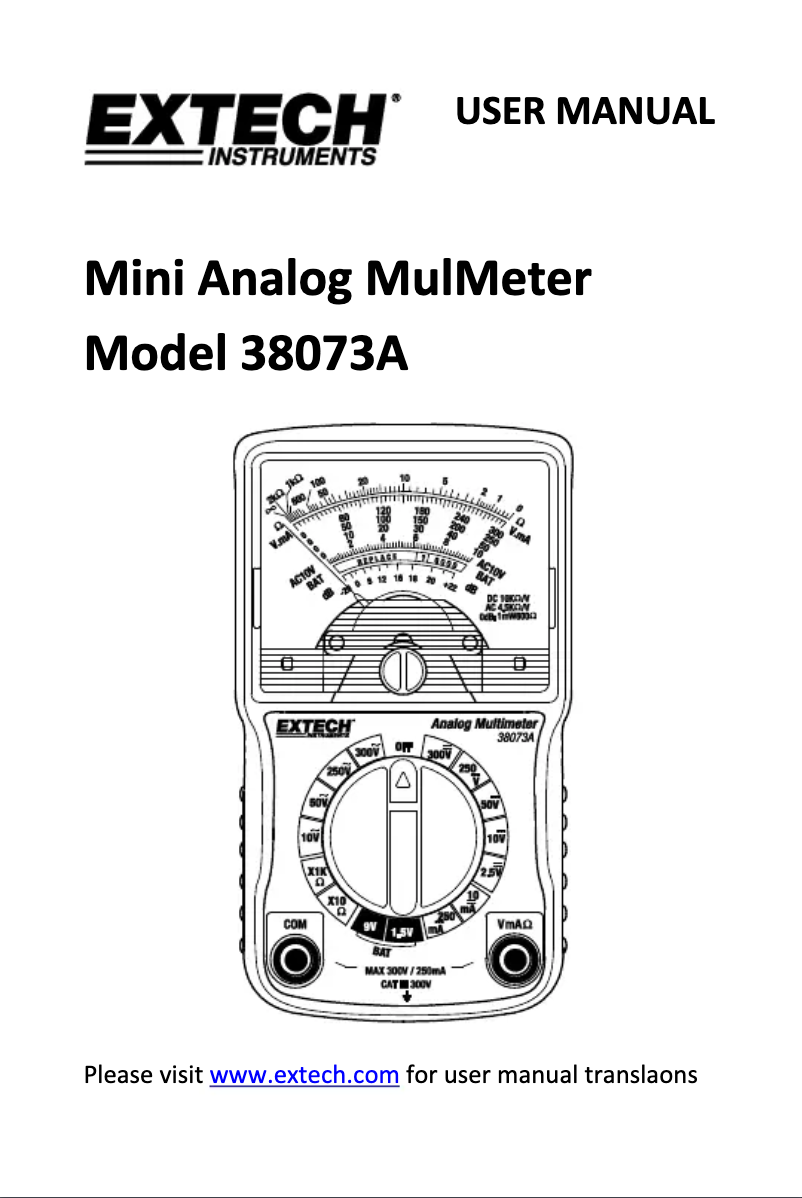 Page 1 de la notice Manuel utilisateur Extech 38073A