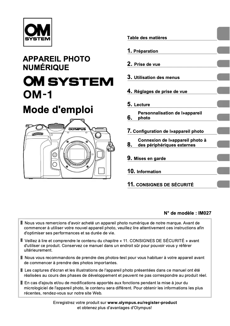 Page n°1 - Manuel utilisateur OM SYSTEM OM-1