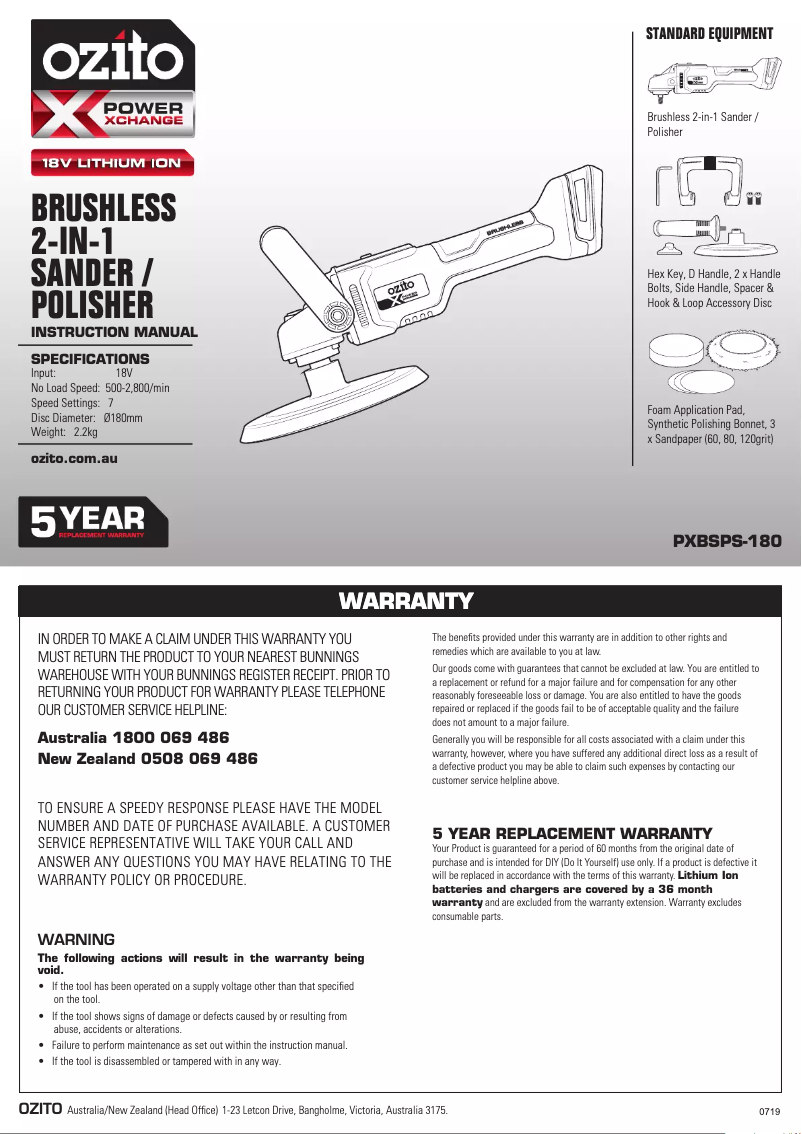 Página 1 del manual Manual de usuario Ozito PXBSPS-180