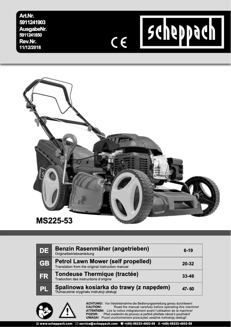 Page 1 de la notice Manuel utilisateur Scheppach MS225