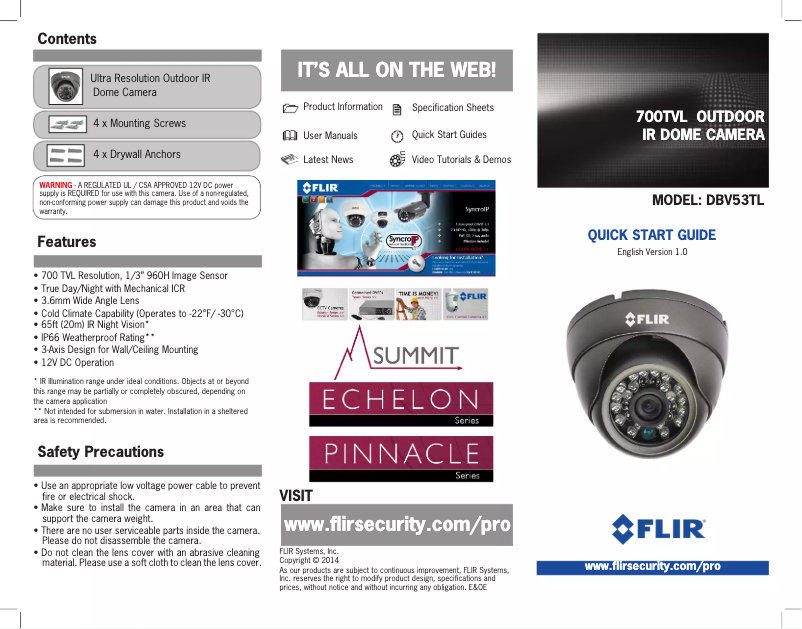Page n°1 - Manuel utilisateur FLIR Summit DBV53TL