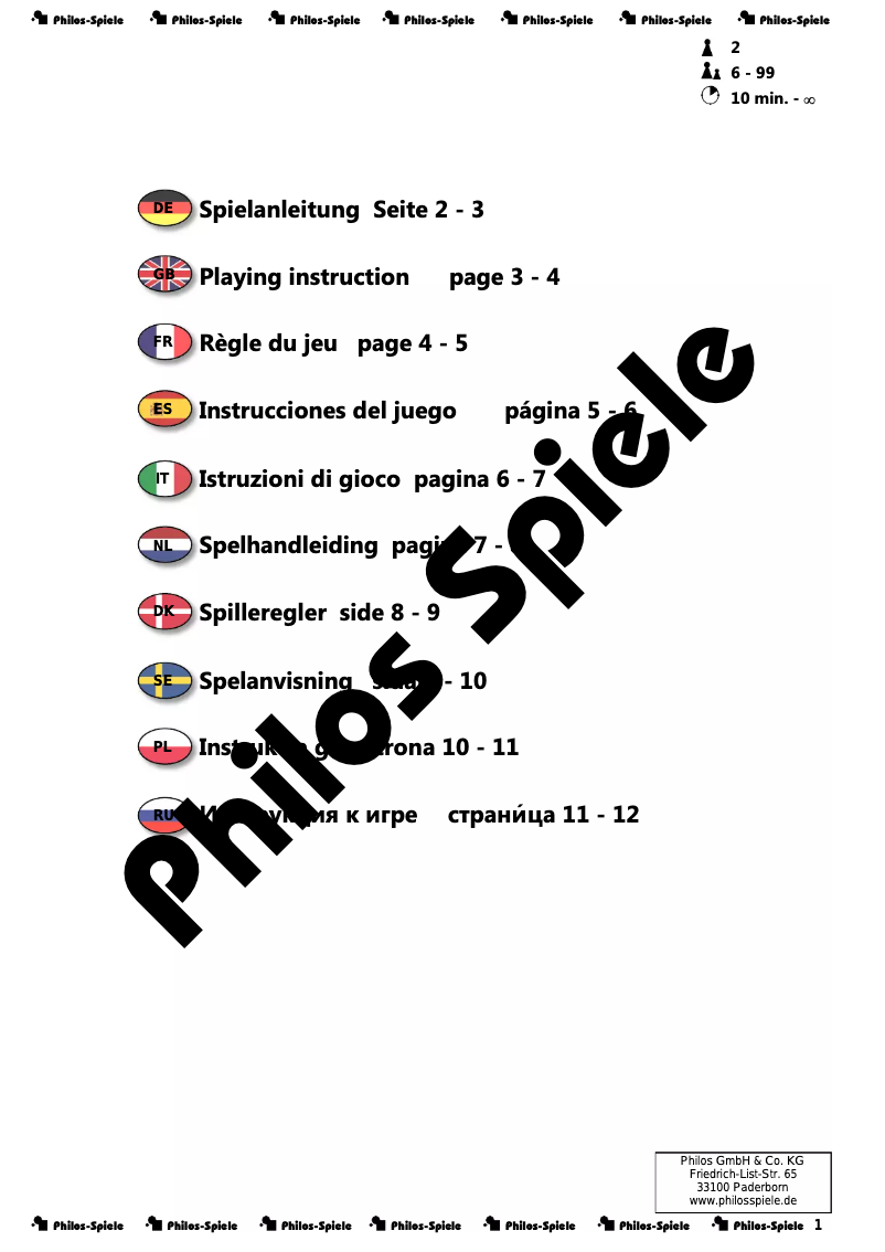 Página 1 del manual Manual de usuario Philos Backgammon Kos medium