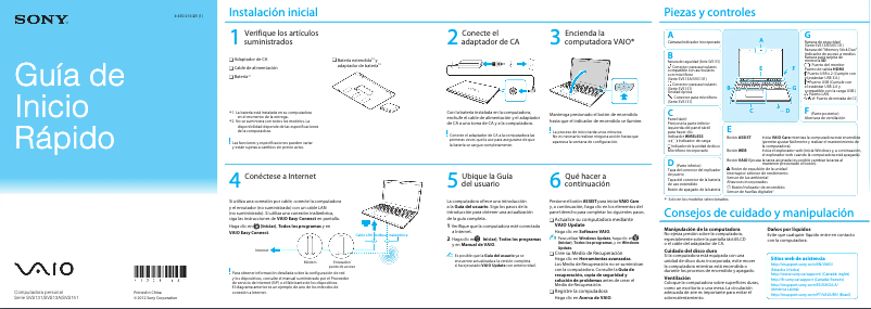 Page n°1 - Guide d'installation Sony Vaio SVS13115FXS