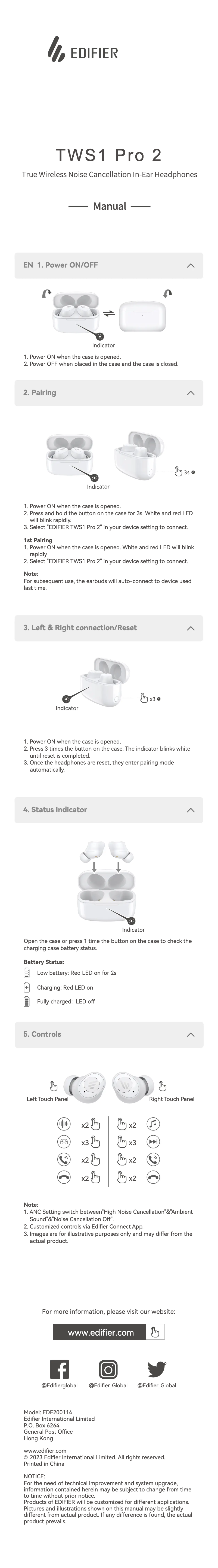 Page 1 de la notice Manuel utilisateur Edifier TWS1 Pro 2