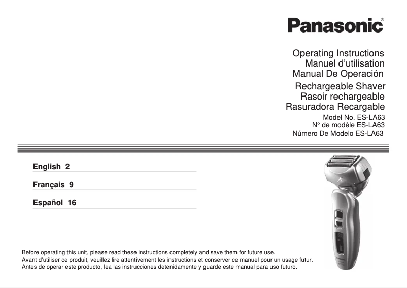 Image de la première page du manuel de l'appareil ES-LA63-S
