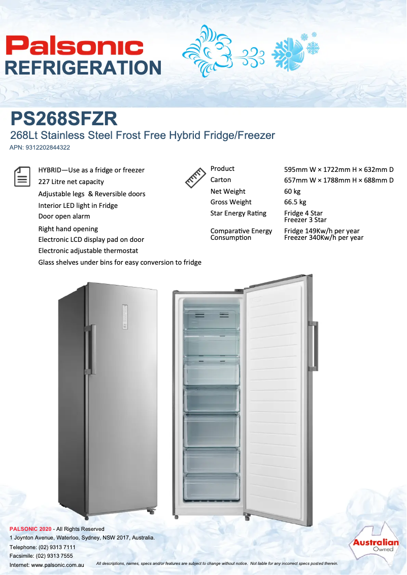 Página 1 del manual Ficha técnica Palsonic PS268SFZR