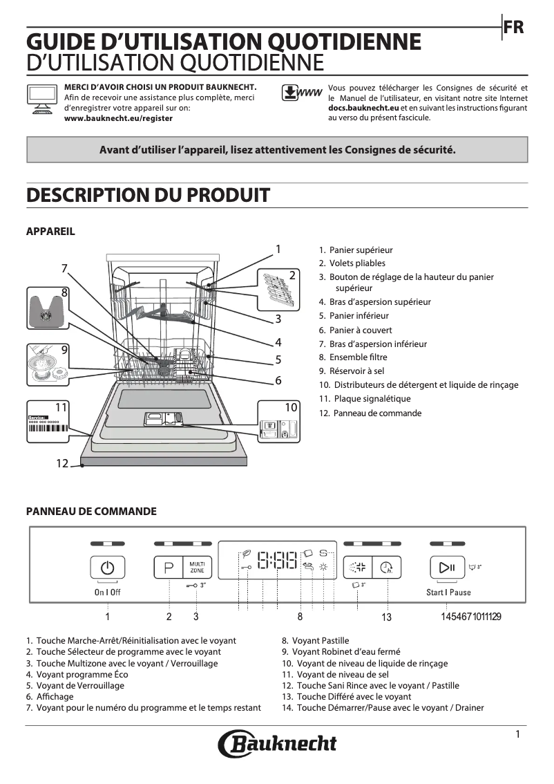Page n°1 - Manuel d'utilisation et d'entretien Bauknecht BBC 3C26 X