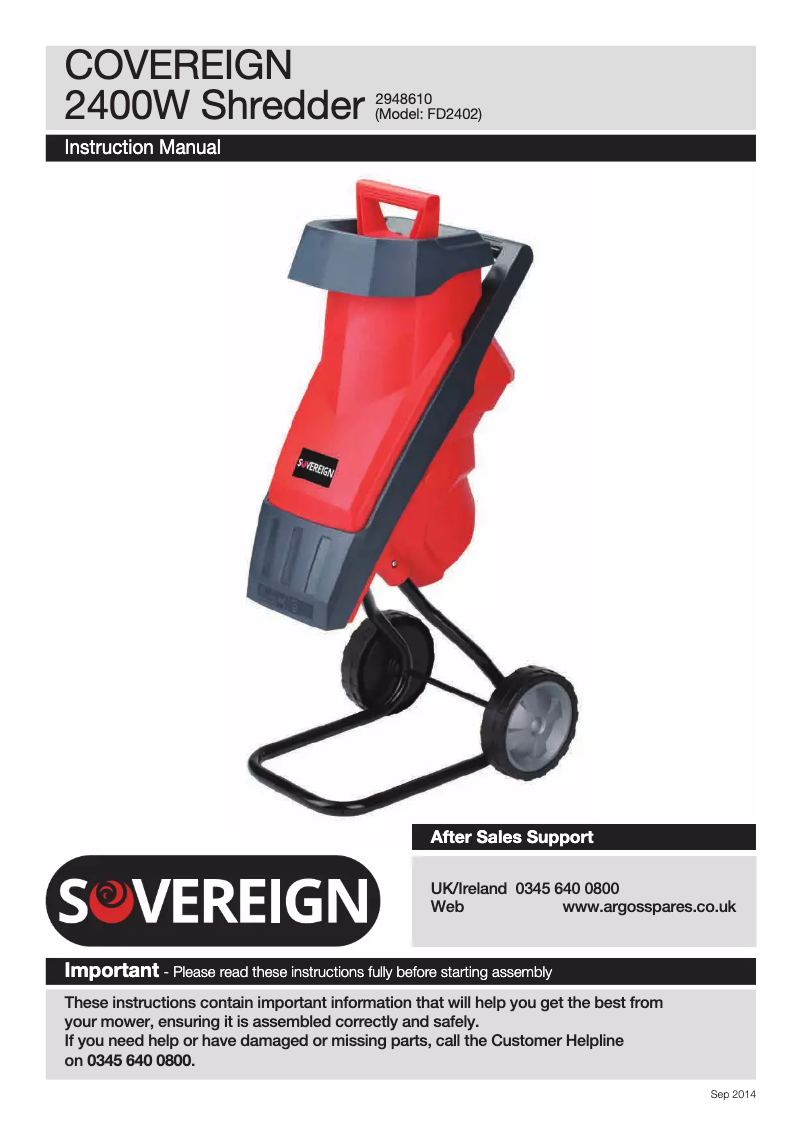 Page 1 de la notice Manuel utilisateur Sovereign FD2402