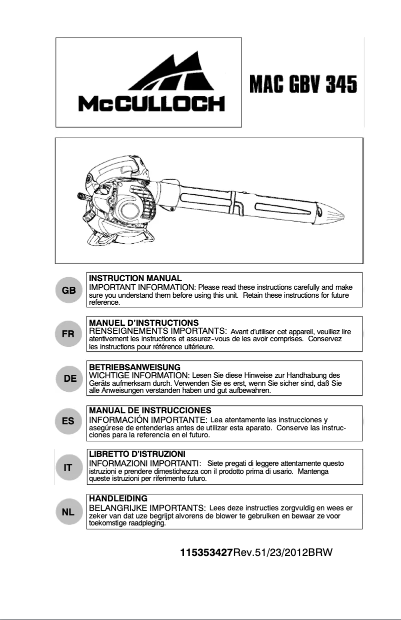 Page 1 de la notice Manuel utilisateur McCulloch MAC GBV 345