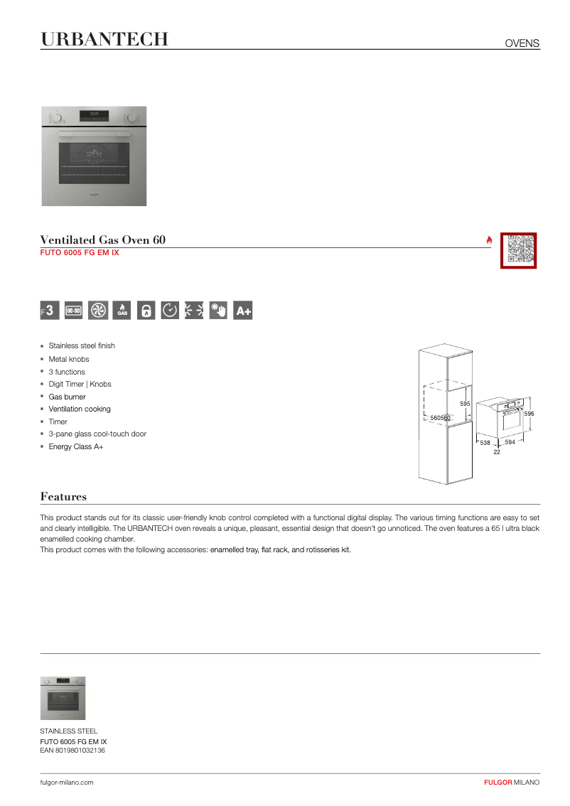 Page n°1 - Fiche technique Fulgor Milano FUTO 6005 FG EM IX