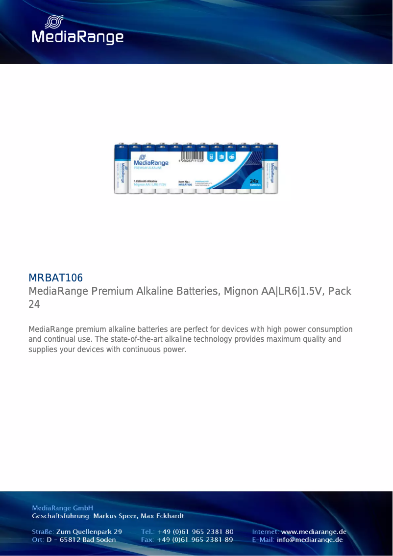 Page 1 de la notice Manuel utilisateur MediaRange MRBAT106