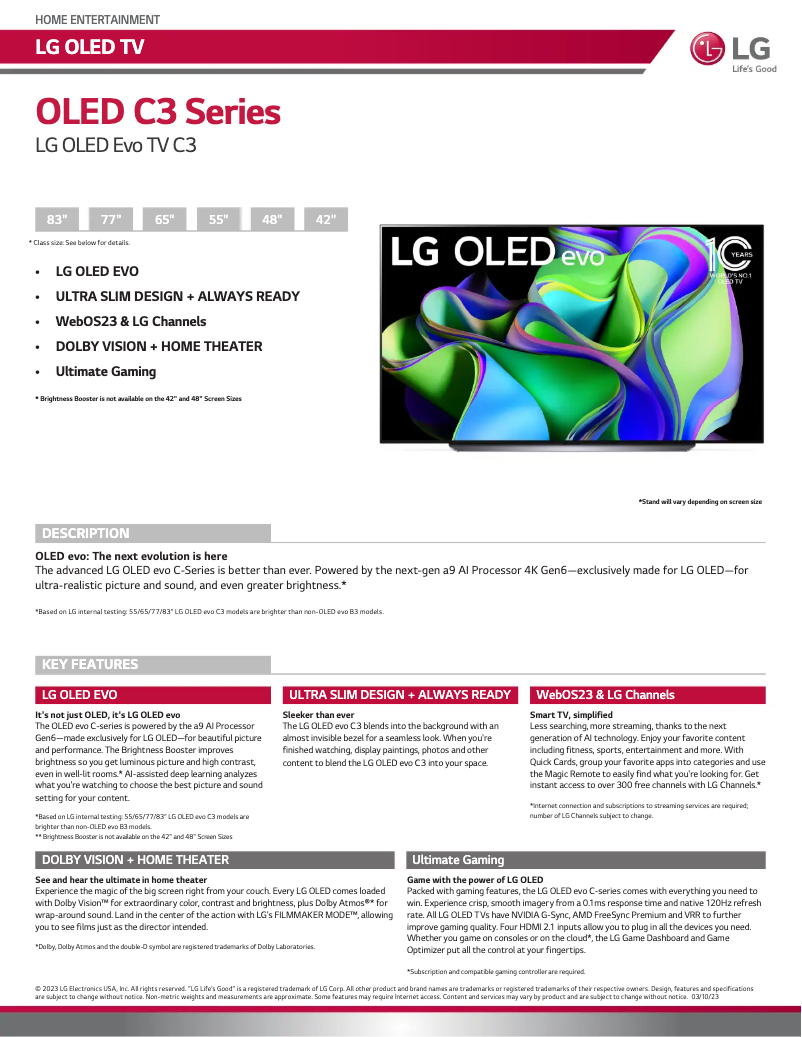 Página 1 del manual Ficha técnica LG OLED65C3PUA