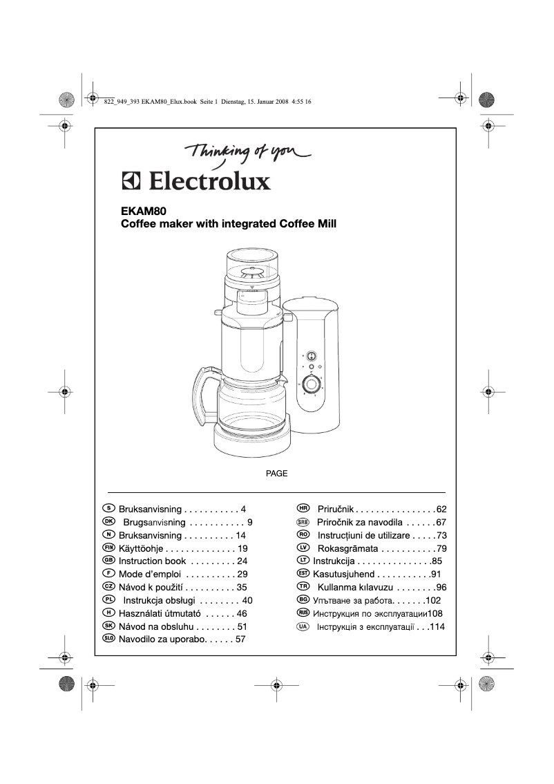 Page n°1 - Manuel utilisateur Electrolux EKAM 80