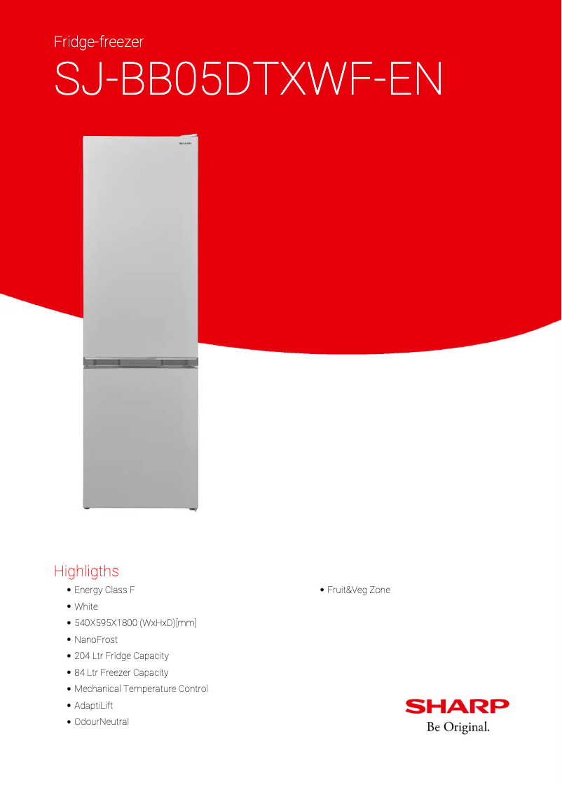 Page 1 de la notice Fiche technique Sharp SJ-BB05DTXWF-EN