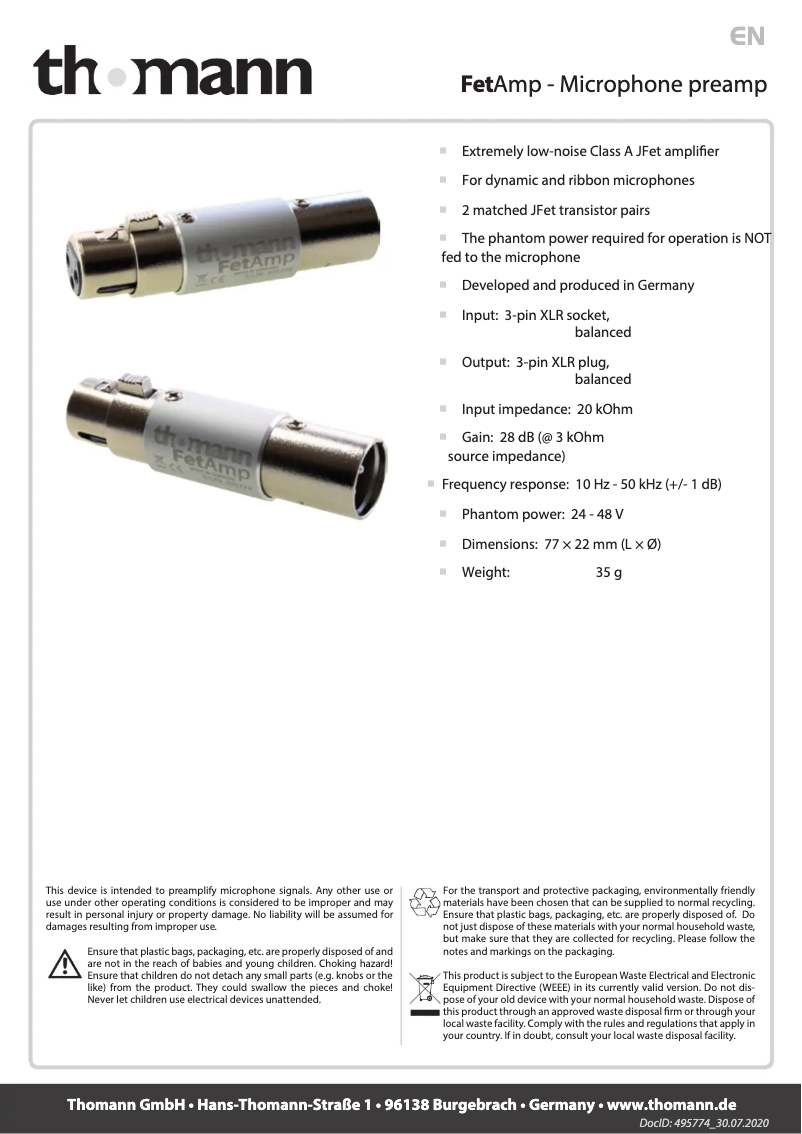 Page 1 de la notice Manuel utilisateur Thomann FetAmp