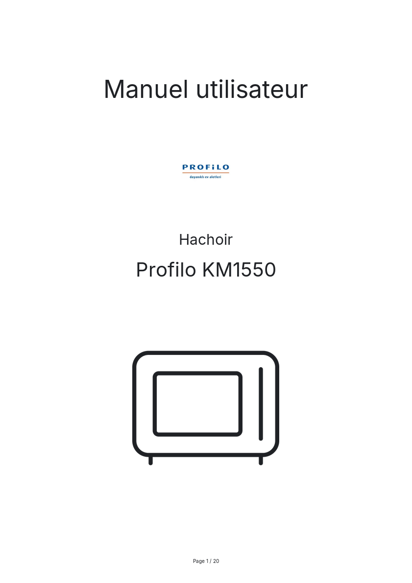 Page n°1 - Manuel utilisateur Profilo KM1550