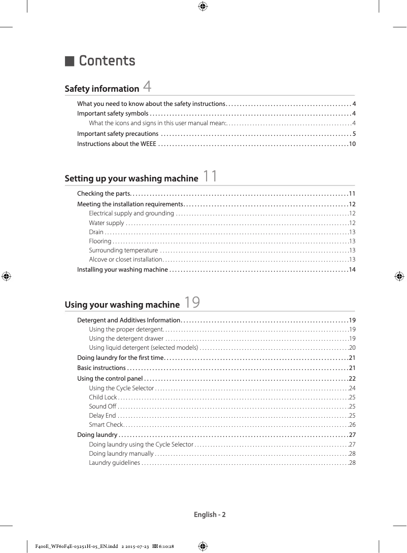 Page n°1 - Manuel utilisateur Samsung WF70F5E2W2X/EU