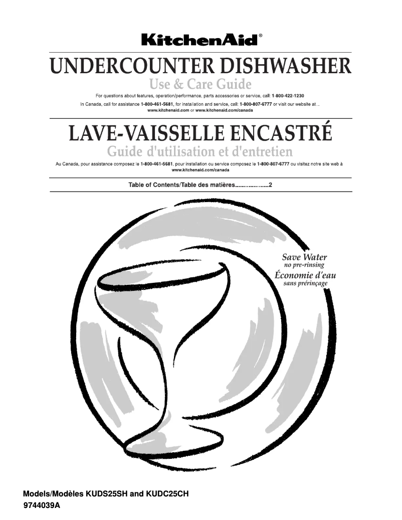 Página 1 del manual Manual de usuario KitchenAid KUDS25SHBS1