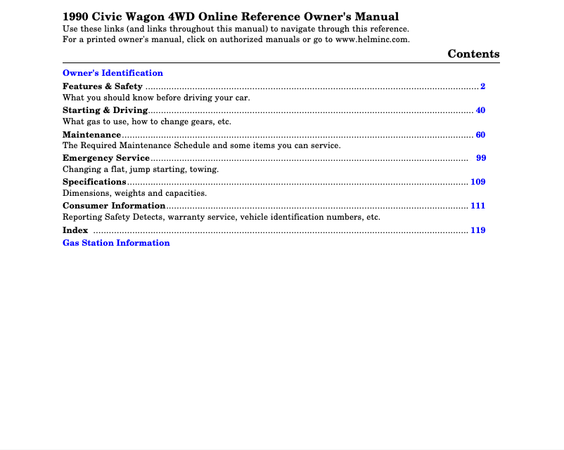 Página 1 del manual Manual de usuario Honda Civic (1990)
