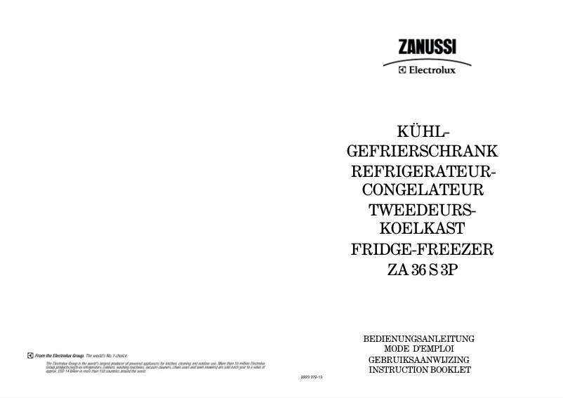 Page 1 de la notice Manuel utilisateur Zanussi ZA 36 S 3 P