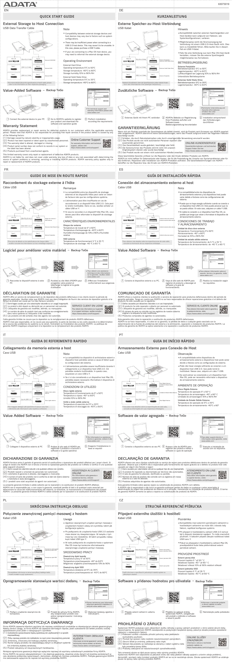 Page 1 de la notice Manuel utilisateur ADATA SC750