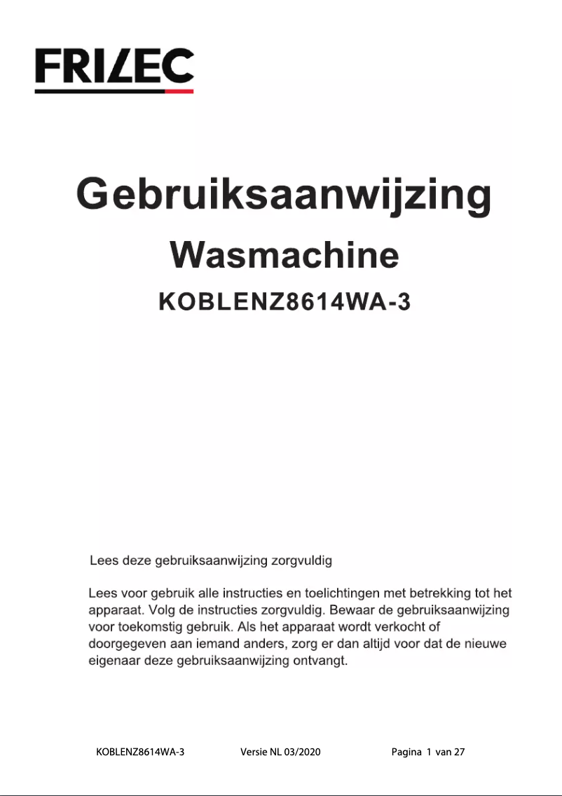 Page n°1 - Manuel utilisateur Frilec KOBLENZ8614WA-3